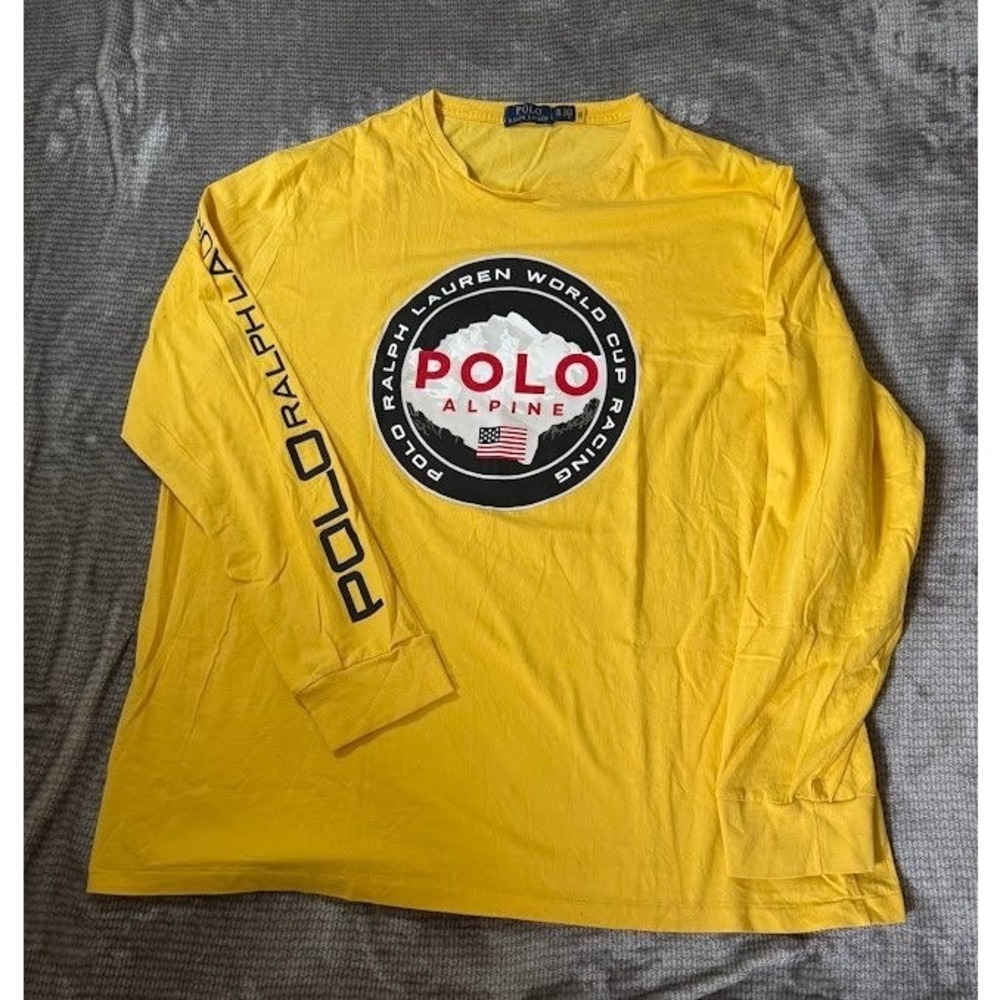 Polo Ralph Lauren Yellow Alpine World Cup Racing Long Sleeve Shirt Mens XL